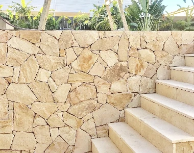 sandstone crazy paving used as wall cladding